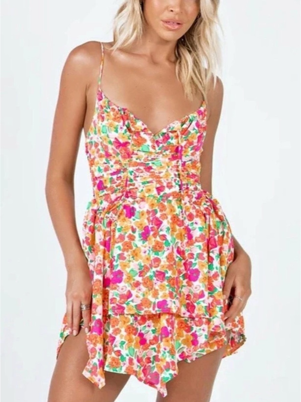 Princess Polly Landon Mini Dress Pink Floral Size 10.